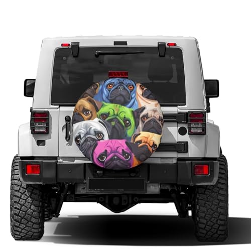 Image of Delerain Colorful Pug Dog Spare Tire Cover Wheel Protectors Sun Protector Waterproof for Trailer RV SUV Truck and Many Vehicle(16 Inch for Diameter 29 inch-31 inch)