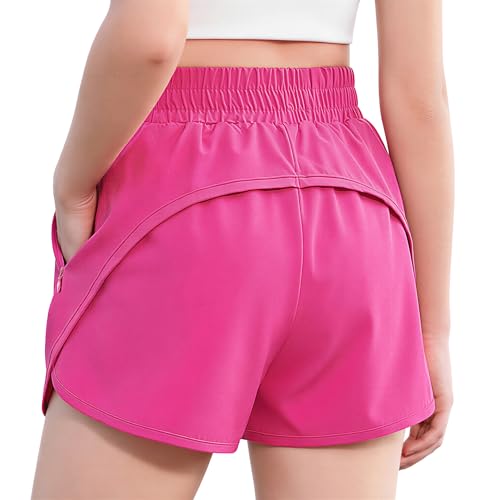 Zaclotre Girls Athletic Shorts with Zipper Pockets 2 in 1 Kid Workout Running Volleyball Soccer Shorts with Liner Hot Pink