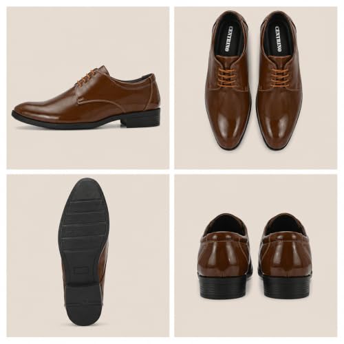 Image of Centrino Formal Shoes for Men | Glossy Lace-Up Derby Dress Shoes | Comfortable Stylish Footwear for Office, Parties & Business Wear | Sleek Classic Design (8233)