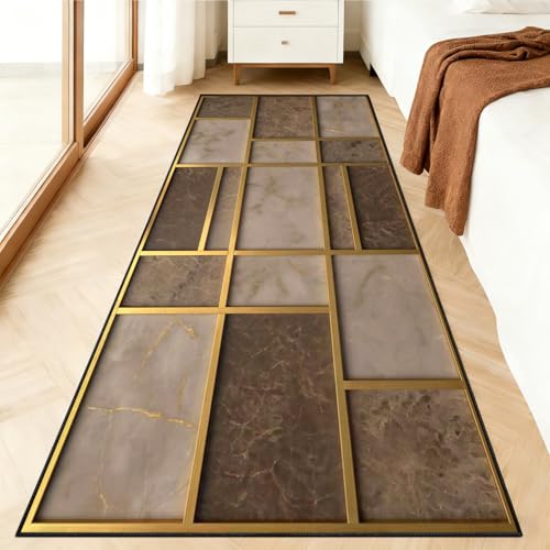 Abstract Brown Runners for Hallways 4x10ft Mid Century Rug for Runner