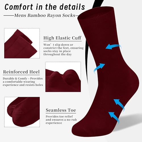 Mens Bamboo Rayon Dress Socks,Mid Calf,Moisture Wicking,Anti-Odor,Durable White Crew Socks for Men Size 10-133