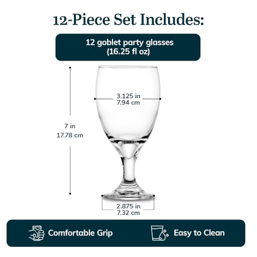 Image of Libbey Classic Glass Goblets Set of 12, Stemmed Water & Tea Glasses