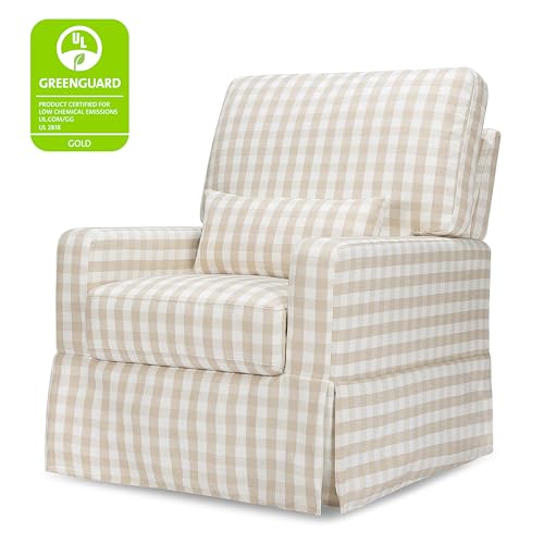 Image of Namesake Crawford Glider Recliner, Tan Gingham | 360 Swivel Ultra Cozy Glider Rocker for Feeding & Relaxing w / Lumbar Pillow - GREENGUARD Certified - For Nursery /Living Room
