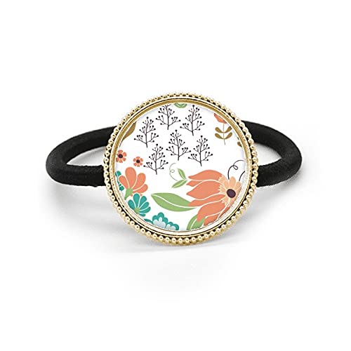 Élastique à cheveux en métal argenté avec motif fleur blanche et orange et bandeau de gomm