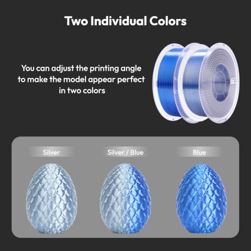 Image of AMOLEN Silk PLA 3D Printer Filament, Dual Color Blue Silver PLA 1.75mm, Shiny Color Change Filament 3D Printing PLA Filament for Most FDM 3D Printer, 1kg Spool(2.2lbs)