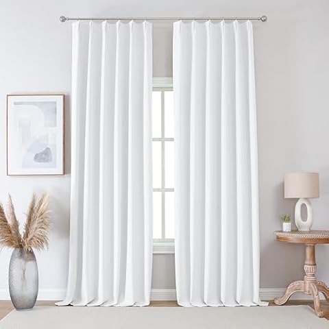 DECOVSUN 102 Inch Long White Pinch Pleated Curtains,Light Blocking Room Darkening Tall Curtains for Large Window 42 Inch Width Living Room,Pure White 42X102 Inch Cover