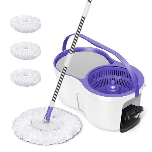 Masthome 回転モップ バケツセット フロアモップ 足踏み 絞りモップ 乾拭き 水拭きモップ フロ－リングワイパー 床掃除 業務用 家庭用 掃除道具 手洗い不要 腰曲げず ３枚交換用パッド付き（Amazon）