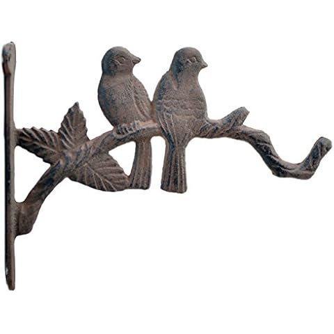 FLAG EMOTES Plant Hanger Hook Bracket with Decorative 10" Deep Love Birds Cast Iron Design Cover