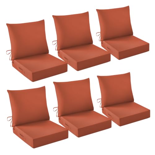 Image of Outdoor Chair Cushions, 24 x 24 Inch Outdoor Cushion for Patio Furniture, Patio Chair Cushion, Waterproof & Fade Resistant Deep Patio Furniture Cushions Set with Handle and Ties, Spice (Set of 6)