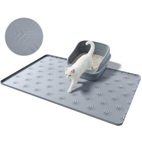 JUJOMAT Cat Litter Box Mat, 34"×22" Large Silicone Cat Litter Trapping Mat...