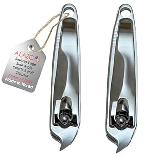2 Slanted Edge Nail Clippers & Cuticle Trimmer Side Angle Clipper Pedicure Manicure Tool Cutter Hangnail Cutting Slanted Tip Nail Clipper Cuticle Remover Tool – Made in Korea