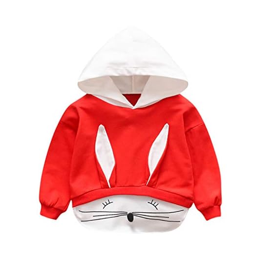 jieGorge Girls Tops, Toddler Baby Boys Girls Long Sleeve Cartoon Rabbit Ears Hoodie Tops Clothes, Clothes for Boys and Girls (Red 2-3 Years)