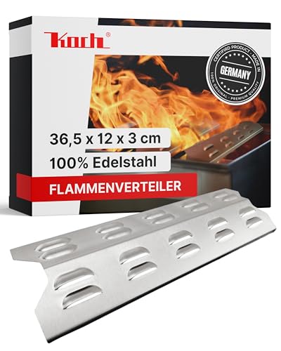 KOCH #85 Rostfreier Flammenverteiler - 365 x 120mm passend Enders Chicago Gasgrill - Universal Brennerabdeckung mit Kiemenstruktur - Massiver Edelstahl V2A Stärke 1,25mm 500g Qualität made in Germany!