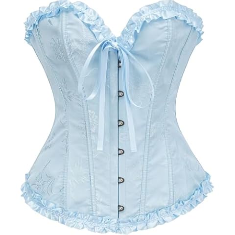 ADELCE Women's Lace Up Corset Boned Floral Overbust Shapewear Lingerie Bustier Bodyshaper Top Crystal Blue L Cover