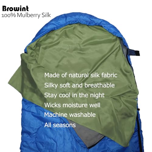 Image of Browint Silk Sleeping Bag Liner, Silk Sleep Sheet, Sack, Extra Wide 87 inchx43 inch, Lightweight Travel and Camping Sheet for Hotel, More Colors for Option, Reinforced Gussets, Pillow Pocket