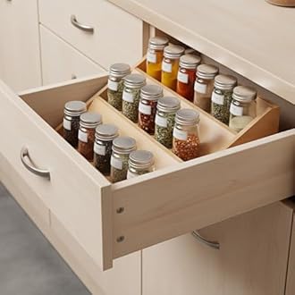 FoverOne Bamboo Spice Rack Organizer for Kitchen Counter, 3 Tier Foldable Spice Shelf for Cabinet or Drawer (Jars Not Included)