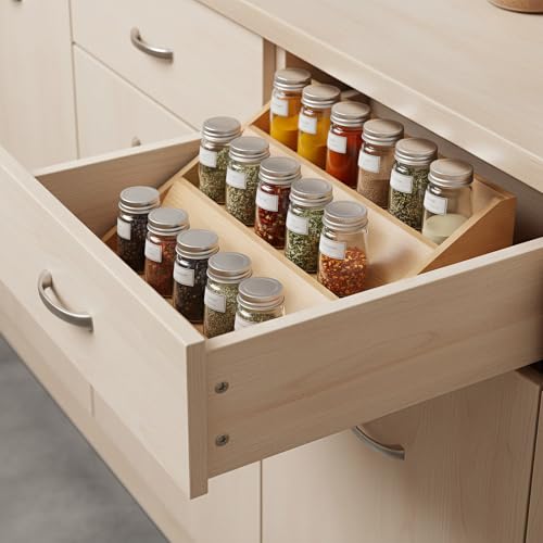 FoverOne Bamboo Spice Rack Organizer for Kitchen Counter, 3 Tier Foldable Spice Shelf for Cabinet or Drawer (Jars Not Included)