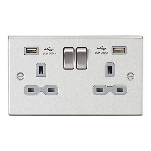 Get Discount Offer Knightsbridge CS9224BCG Square Edge 13A Duoble Socket with USB, Brushed Chrome