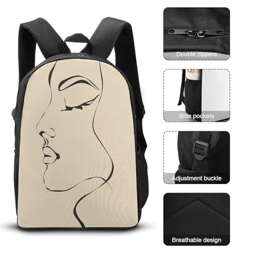 17-inch Backpack,Crossbody Lunch Bag,and Cosmetic Bags Suitable for Travel,business,casual,universal Female Facial Lines Print Travel Backpacks for Men And Women3