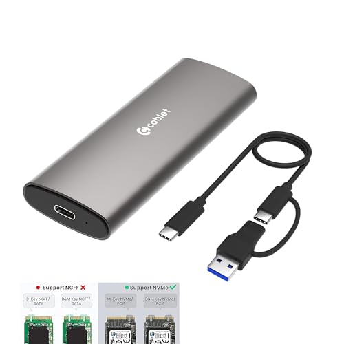 Image of Cablet 10Gbps M.2 NVMe SSD Enclosure Adapter, Tool-Free USB C 3.1 Gen 2, for M-Key & M+B Key NVMe SSD 2230 /2242 /2260 /2280 - Max 8TB, Aluminium Case ReakTek RTL9210 Chipset (MS901-C3)