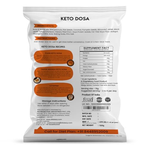 NutroActive Keto Dosa Mix, Low Carb Gluten Free - 500 gm