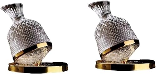 Livmorx 回転ワインデカンタ 360度回転 デカンタ デカンター デキャンター カラフェ ワイン キャンテ 果実酒 デキャンタ (ゴールド,2個)