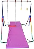 Athletic Bar Gymnastics Kids Height Adjustable 5 in 1 Horizontal Kip Bar, Tri Fold Tumble Mat, Swing Seat, Trapeze Rings, Basketball Hoop - Folding Training Home Junior Expandable Monkey