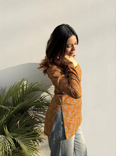 Image of FELISIA Women's Full Sleeves Rayon Printed Square Neck Short Kurti, Bell Sleeves, Short Kurti for Women, Stylish Ethnic Top, Daily Casual Western & Office wear