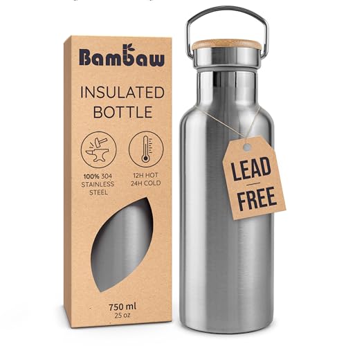 Bambaw Insulated Water Bottle 24oz | Stainless Steel Water Bottle | Insulated Water Bottles | Travel Water Bottle | Metal Water Bottle | Large Water Bottle | Reusable Water Bottle 750 ml