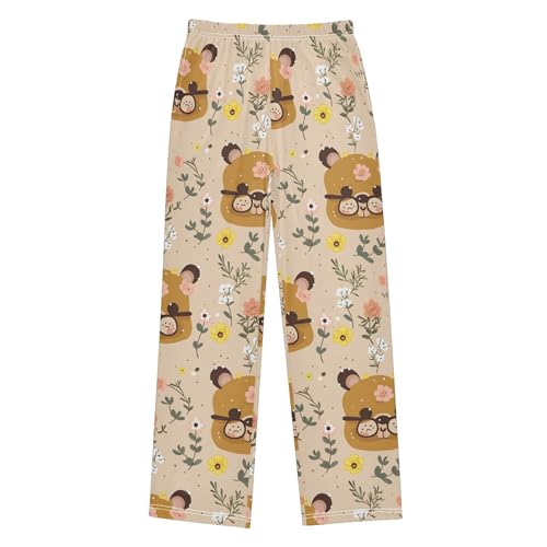 Cute Bear Flower Long Pajama Pants Elastic Waist PJ Bottoms with Pockets S A1121802