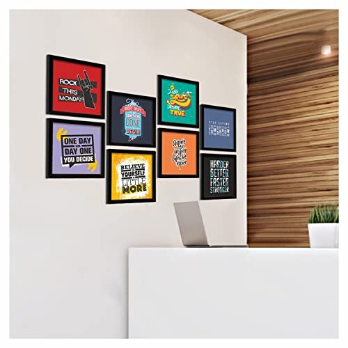 Image of PAPER PLANE DESIGN Motivational Quotes Wall Framed Poster, Office Wall Decor, Inpirational Wall Frames with Quotes.Set of 8 (10 x 10 Inch) (MDF POSTERS)