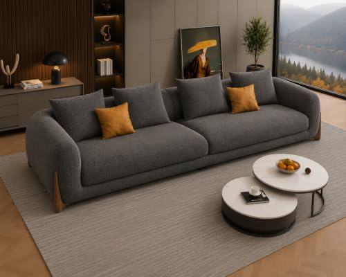 Image of Modern Sofa, Teddy Fabric, Chesterfield Style, Wooden Legs, for Living Room, Bedroom, Hallways (Dark Grey - 3 Seater)