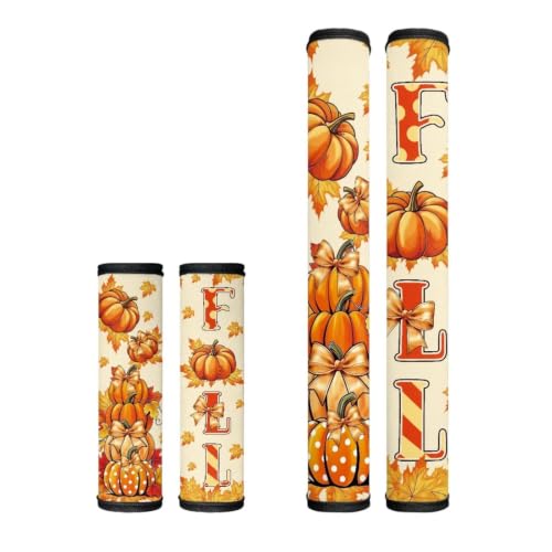 Image of Dreaweet Fall Pumpkin Maple Leaf Print Refrigerator Handle Covers Set of 4
