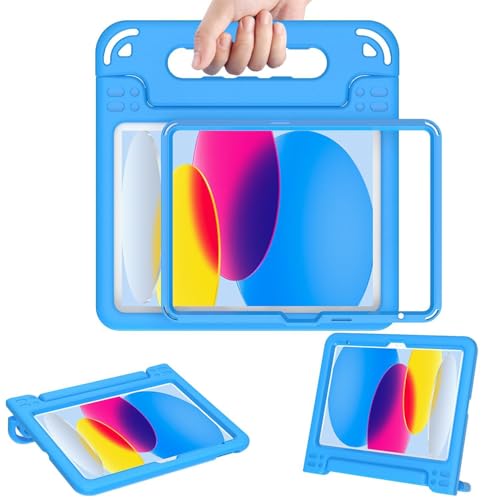 AVAWO Kids Case for New iPad (A16) 11th Generation 11 Inch 2025, iPad 10th Generation 10.9" 2022 with Built-in Screen Protector Durable Shockproof Lightweight Handle Cover for i Pad 11/10, Light Blue