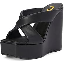 FSJ Women Platform High Heel Wedge Sandal Peep Toe Slip On Mules Cross Wide Band Slide Slippers Backless Summer Walking Shopping Shoes for Girls Size 4-15 US