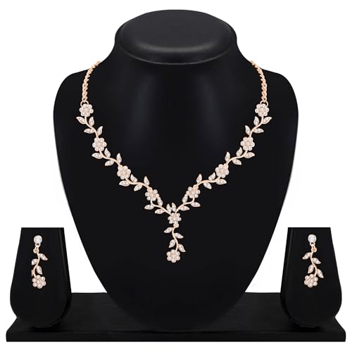 Image of Atasi International American Diamond Style Silver Plated Necklace with Earrings Jewellery Set for Women - Perfect for Party, Wedding, and Engagement