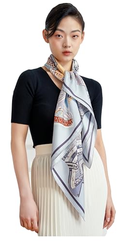 Grace Scarves 100% Silk Scarf With Hand Rolled Edges, Extra-Large, Hamour's Treasure, Light Blue