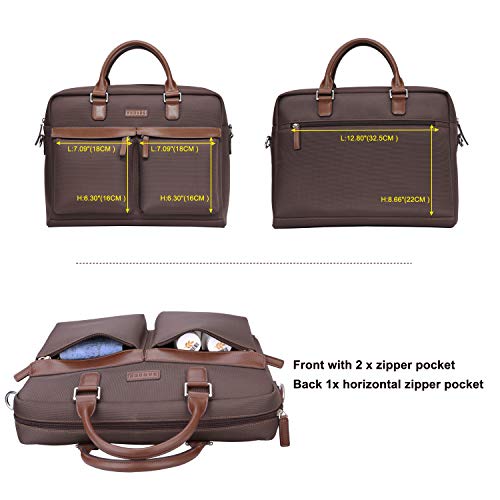 Banuce Waterproof Nylon Faux Leather Briefcase for Men Large Capacity Attache Case Tote Messenger Bags Business Tablet Shoulder Brown