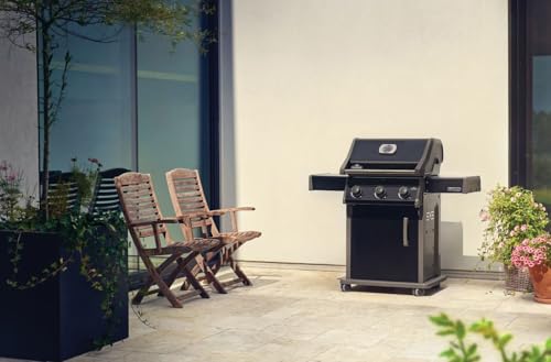 Image of Napoleon Rogue 425 3-Burner Propane Grill | Black, Outdoor BBQ, 42,000 BTUs, 571in Area, Instant Ignition, Folding Shelves, Warming Rack, Locking Caster Wheels