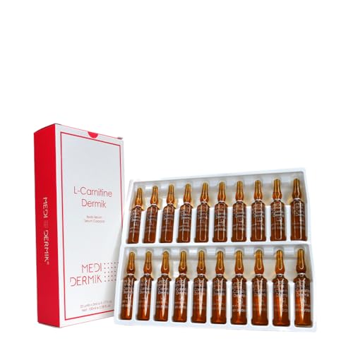MediDermik L-Carnitine Dermik 20 Ampoules x 5 ml (3.38 fl oz) targeted formula designed to support fat metabolism and improve the appearance of skin in areas prone to cellulite and loss of firmness.