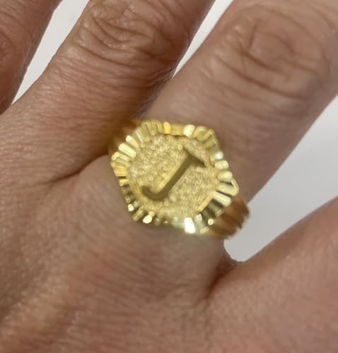 Image of 18k gold plated brass Hexagon shape initial ring already sized ring