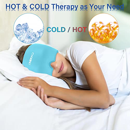 Itherau Migraine Ice Head Wrap-Headache Relief Hat, Migraine Relief Cap, Cold Therapy Headache Relief Cap For Migraine Eyes Mask Blue Headache Ice Pack For Puffy Eyes, Tension, Sinus & Stress Relief #TOP4
