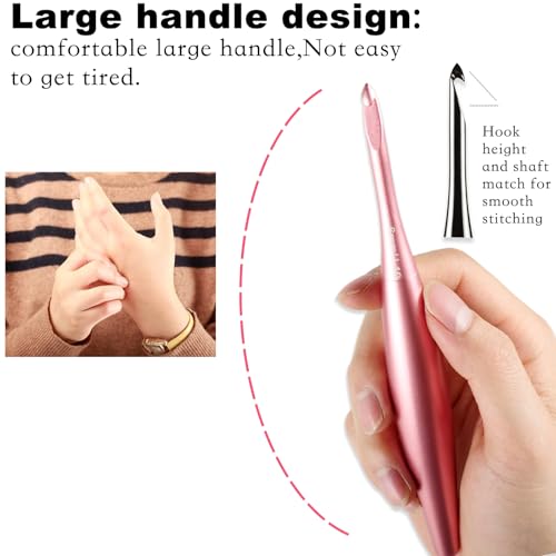 Image of Svartur Interchangeable Crochet Hook Set with 12 Hooks - Ergonomic Crochet Hooks Large Handle, US Sizes E-4 to N-15 (3mm-10mm), Smooth & Lightweight, Crochet Kit with Storage Case, Pink
