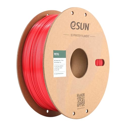 eSUN PETG Filament 1.75mm, 3D Drucker Filament PETG, Maßgenauigkeit +/- 0.05mm, 1kg Spule (2.2 LBS) 3D Druck Filament für 3D Drucker, Solide Rot