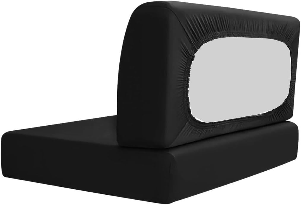 2 Sets Solid Color RV Dinette Cushion Covers, Stretchable Fabric Replacement Camper Cushions Slipcovers for Trailer, 2 Backrest Cover and 2 Bench Cover (Black)
