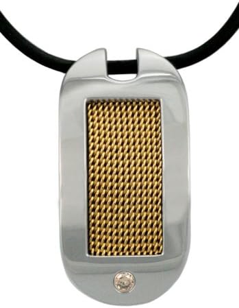 Stainless Steel & 14K Yellow Gold Plated Mesh Dog Tag Diamond Necklace