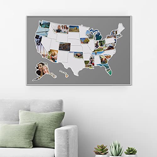 Usa Photo Map - 50 States Travel Map - 24 X 36 In - Printed On Flexible Vinyl - Rewritable Double Layer Map - Includes Secure Photo Maker - Unframed - Gray #TOP3