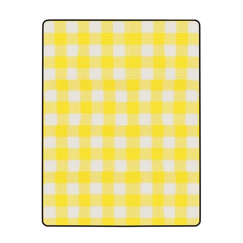 Cerlyiont Manta de Camping Gruesa Plegable con impresión de Rejillas Amarillas Impermeable para Uso al Aire Estera de Picnic portátil