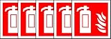 Lot de 5 autocollants avec étiquette de sécurité ISO - Symbole international d'extincteur - 100 mm x 100 mm