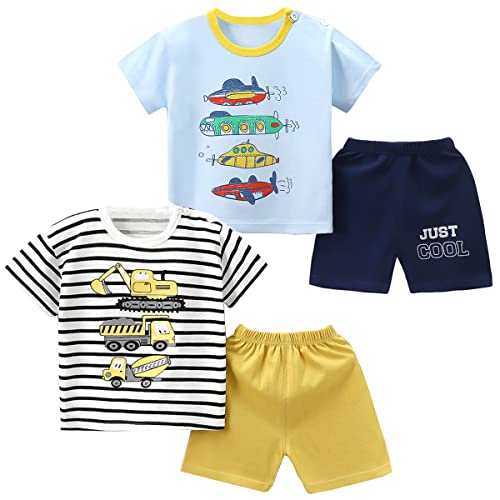 Image of SUPFANS Baby Toddler Boys 4 Pieces T-shirts and Shorts Dinosaur Tops & Shorts Summer Outfits,104-110, Set-j, 4 Years